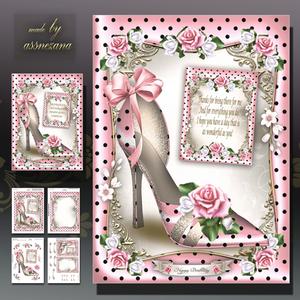 Pink Polka Dot Shoes with Roses Card Mini Kit