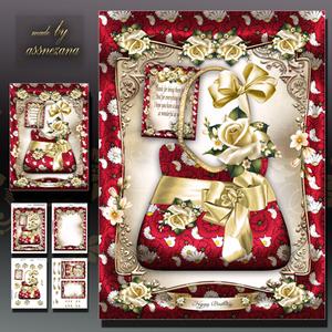 Silk Red Cream Handbag with Roses Card Mini Kit