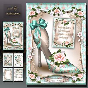 Turquoise Shoes with Roses Card Mini Kit
