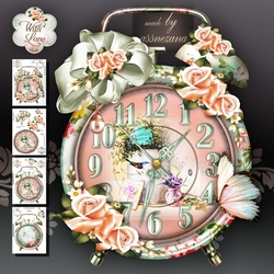 Vintage Clock with Peach Roses Card Mini Kit