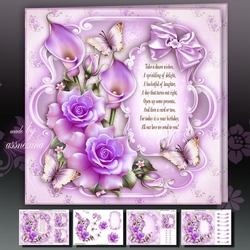 Purple Roses with Callas Card Mini Kit