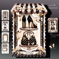 Black Polka Dot Boutique Shaped Card Kit