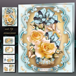 Vintage Basket with Yellow Roses Mini Kit