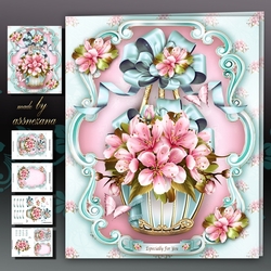 Vintage Basket with Pink Cherry Blossom Mini Kit