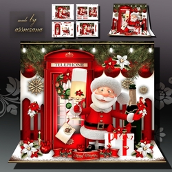 Santa Claus with Champagne in Front of Phone Box Card