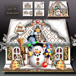 Christmas Winter House with Snowman for Kids Card