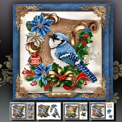 Winter Christmas Bird With Blue Poinsettias Mini Kit