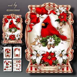 Winter Christmas Cardinal With Poinsettias Mini Kit