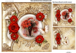 Topper Vintage Roses & Carnations with Butterfly