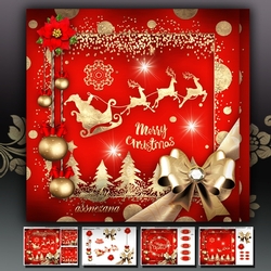 Golden Red Christmas Santa with Reindeers Mini Kit