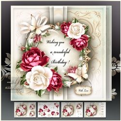 Vintage White Red Roses Card Mini Kit