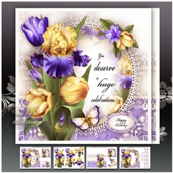 Violet Yellow Iris and Tulips Card Mini Kit
