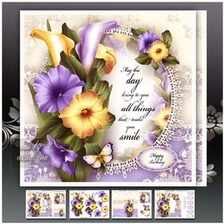 Violet Yellow Pansies with Callas Card Mini Kit