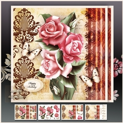 Roses Bouquet Rustic Card Mini Kit