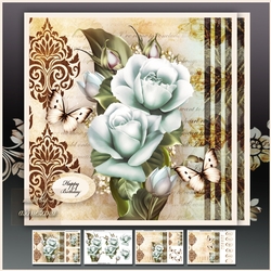 Blue Roses Bouquet Rustic Card Mini Kit