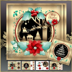 Golden Christmas Scene with Santa Claus Sleigh Mini Kit