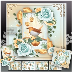 Winter Christmas Robin Bird with Roses Mini Kit