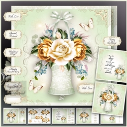 Vintage Cream Golden Flowers Basket Mini Kit