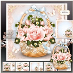 Basket with Pink Roses Mini Kit