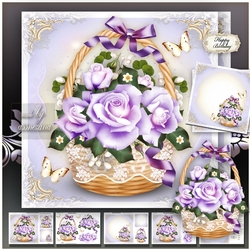 Basket with Purple Roses Mini Kit