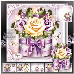 Gift Box with Purple Cream Roses Card Mini Kit