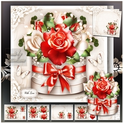 Gift Box with Red Cream Roses Card Mini Kit