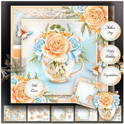 Watercolor Cup with Yellow Blue Flowers Mini Kit
