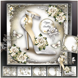 Silver White High Heel Shoes Card Mini Kit
