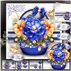 Basket with Blue Orange Flowers Mini Kit