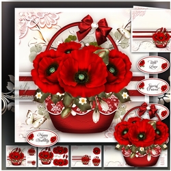 Scarlet Color Basket of Flowers Mini Kit