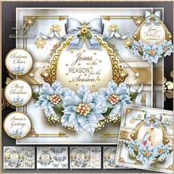Christmas Winter Blue Poinsettias with Verse Mini Kit