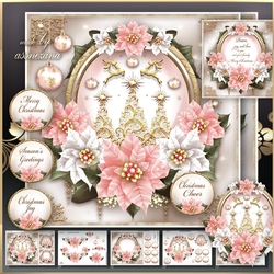 Christmas Trees with Deers Pink Poinsettias Mini Kit