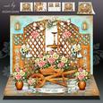 Garden with Wooden Fence and Wheelbarrow Card