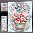 Vintage Basket with Peach Pink Roses Mini Kit
