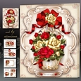 Vintage Basket with Red Cream Roses Mini Kit