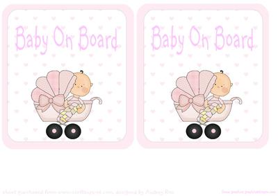 Baby on Board Car Sign Girl in Pram
