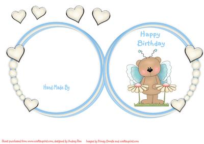 Hearts & Pearls Frame Blue Birthday