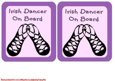 Car Sign Irish Dancer on Board Pump Purple