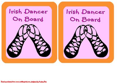 Car Sign Irish Dancer on Board Pump Orange & Pink