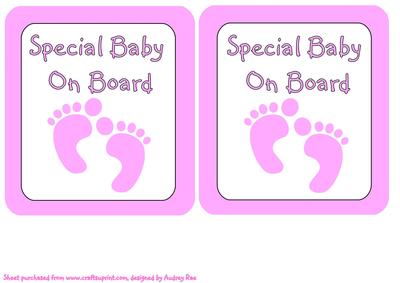 Car Sign Special Baby on Board Pink Feet