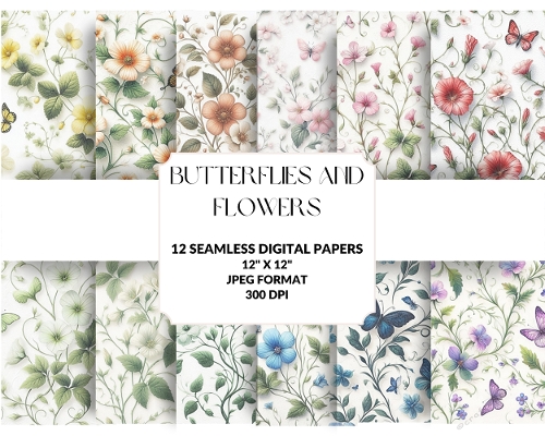 Butterflies and Flowers Digital Paper Pack