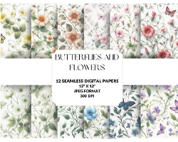Butterflies and Flowers Digital Paper Pack