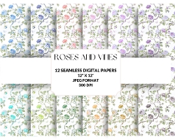 Roses and Vines Digital Paper Pack