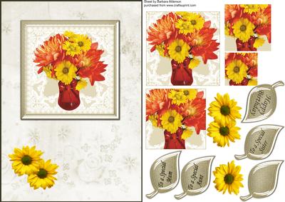 Sunkist Vase of Flowers on Lace
