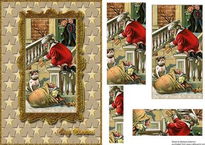 Vintage Christmas Santa Bribing the Dog!