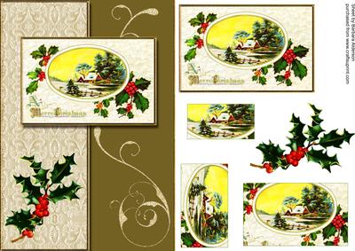 Oval Christmas Scene with Holly