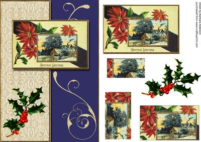 Christmas Scene with Flourish on Blue