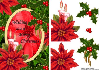 Poinsettia and Holly with Candles