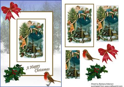 Vintage Winter Scene with Angels