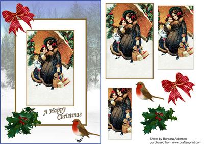Two Vintage Girls Winter Scene